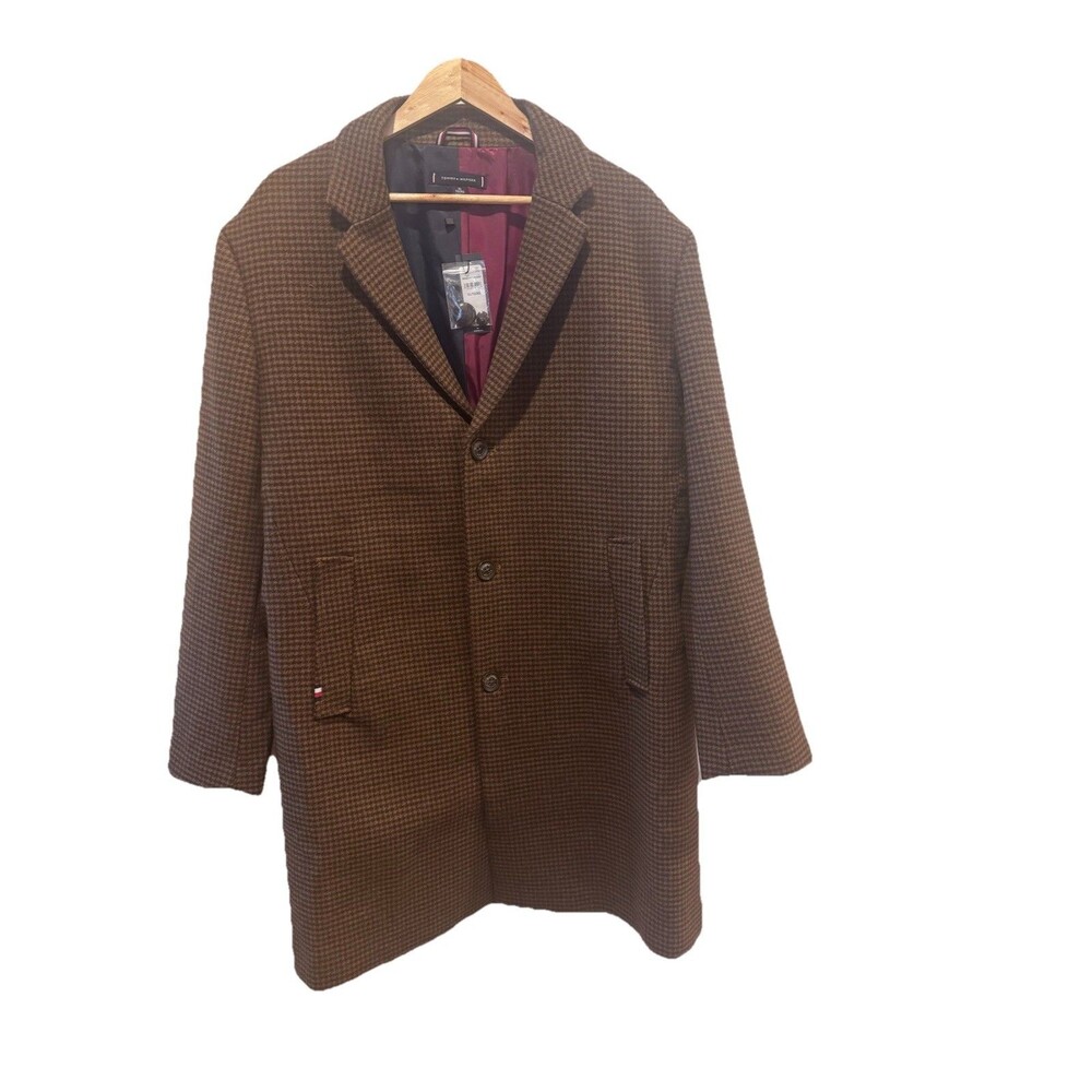 Tommy Hilfiger Mens Checked Wool blend peacoat Size XL
